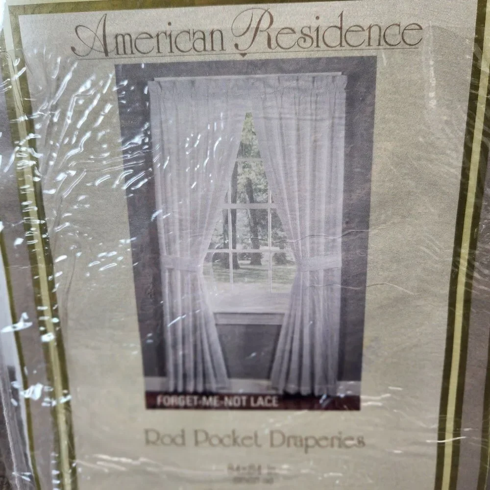 American Residence Forget-Me-Not White Lace Rod Pocket Draperies 84x84 NOS